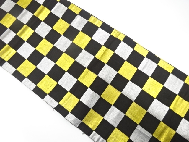 JAPANESE KIMONO / ANTIQUE FUKURO OBI / WOVEN CHECKERED